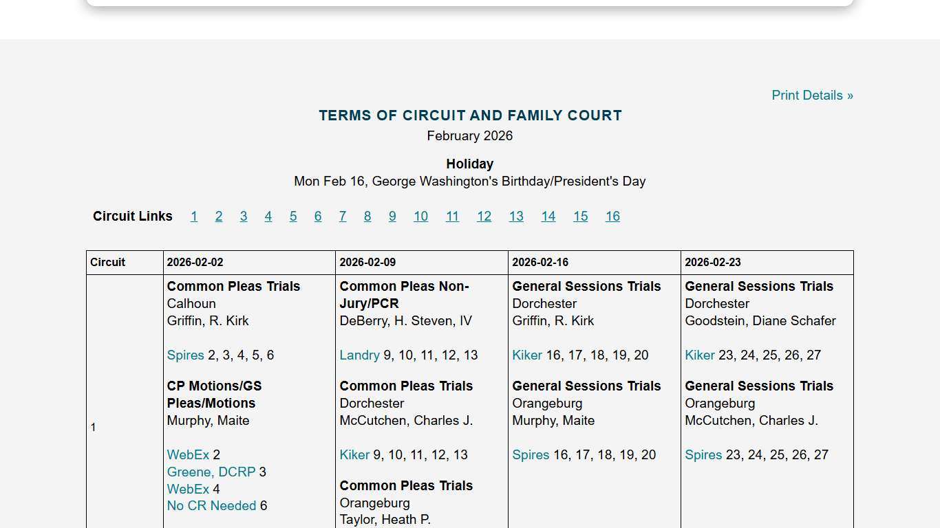 Calendar Search - South Carolina Judicial Branch